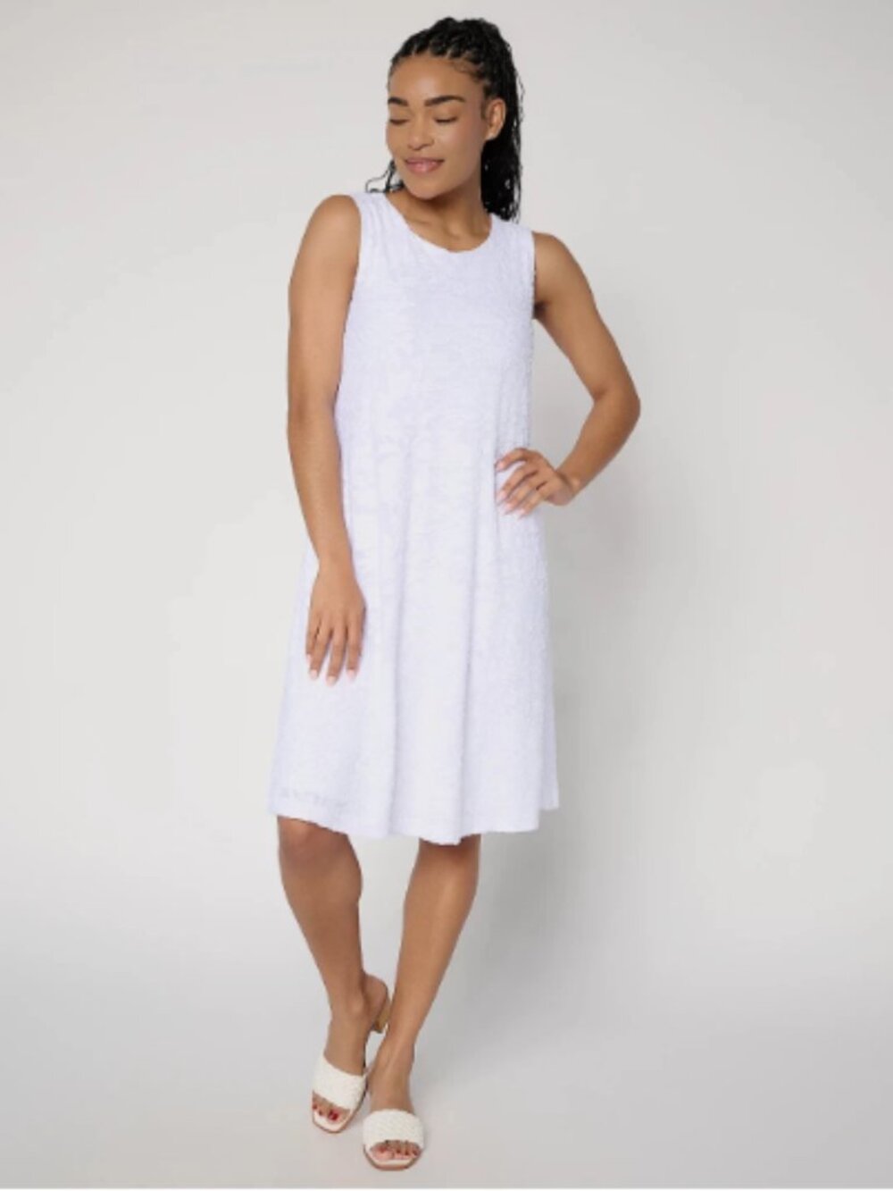 Susan Graver Burnout Knit Sleeveless A-Line Dress-White-Tall Large-NEW-A722258